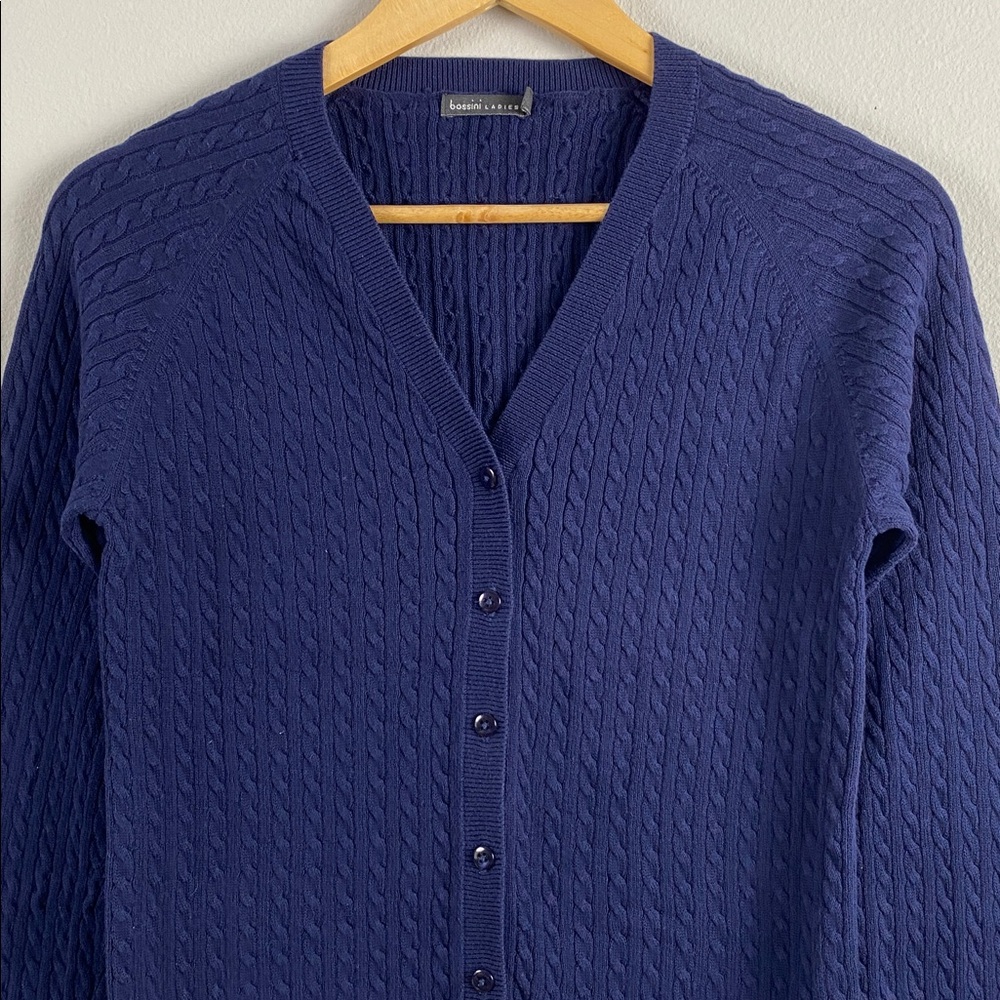 Bossini Ladies Cable Knit Varsity Striped Long Sleeve Button Front Cardigan - Picture 3 of 13